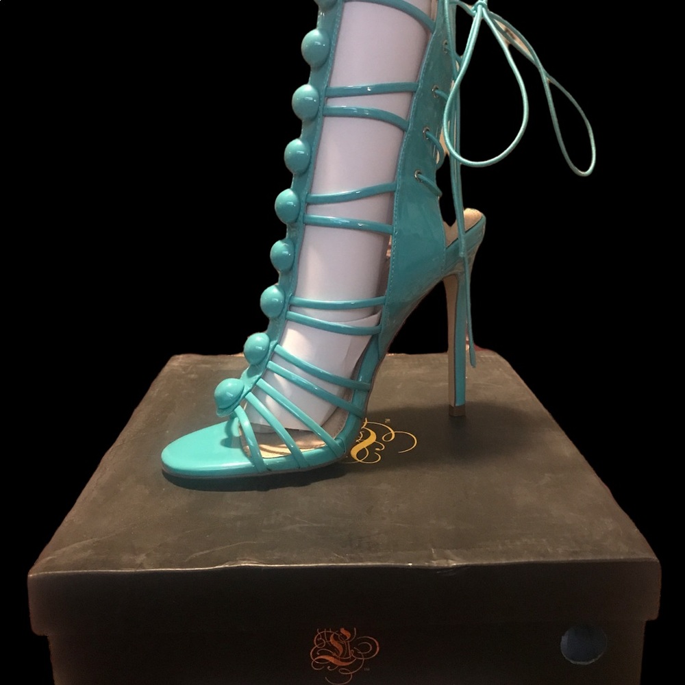 OPEN TOE REAR LACE UP GLADIATOR STILETTO HEEL BY LILIANA size 8